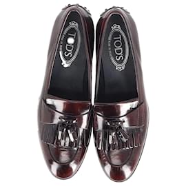 Tod's-Tod's Fringed Tassel Loafers in Burgundy Leather-Dark red