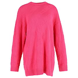 Balenciaga-Balenciaga  Textured Logo Crew Neck Jumper In Pink Cotton-Pink