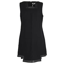Fendi-Fendi Sleeveless Leather Trimmed Dress in Black Wool-Black