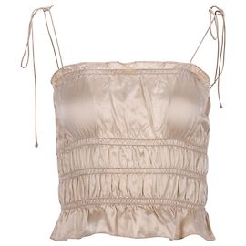 Reformation Viviana Top com babados em seda marfim Branco Cru