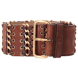 Prada-Prada Braided Belt in Brown Leather-Brown,Red