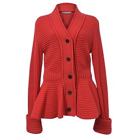 Alexander McQueen Peplum-Grobstrick-Cardigan aus roter Wolle Rot