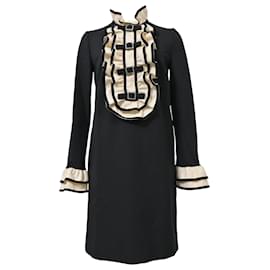 Gucci-Gucci Ruffled-Bib Dress in Black Wool-Black