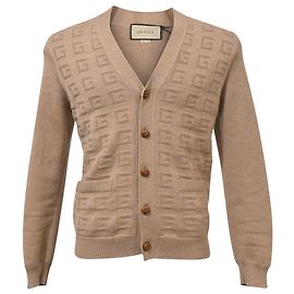 Gucci V-Neck GG Pattern Cardigan in Brown Wool Brown Red
