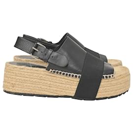 Balenciaga-Balenciaga Platform Espadrille Sandals in Black Leather-Black