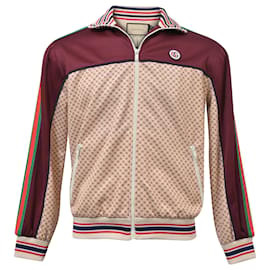 Gucci-Gucci Interlocking G Print Track Jacket in Burgundy Polyester-Red,Dark red