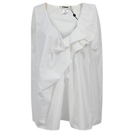 Chloé Top sin mangas con volantes Chloe en algodón blanco Blanco