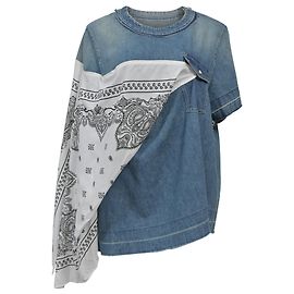 Sacai Luck Sacai Bandana Detalhe Top em Jeans de Algodão Azul Azul