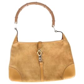 Gucci-Gucci Vintage Small Jackie Shoulder Bag with Bamboo Handle in Brown Suede-Brown