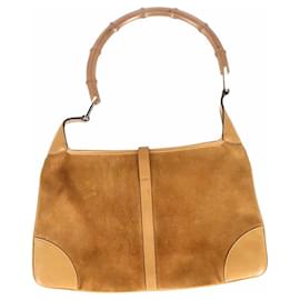 Gucci-Gucci Vintage Small Jackie Shoulder Bag with Bamboo Handle in Brown Suede-Brown