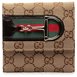Gucci-Gucci Horsebit Wallet Canvas Short Wallet 138034 in good condition-Brown