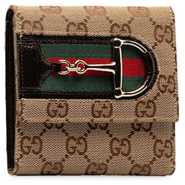 Gucci-Gucci Horsebit Wallet Canvas Short Wallet 138034 in good condition-Brown