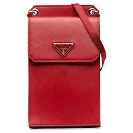 Prada-Prada Triangle Phone Case Leather Crossbody Bag 2zh068 in excellent condition-Red