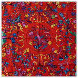 Hermès-HERMES CARRE 90 Pierres d’Orient et d’Occident Scarf Cotton Scarf in Excellent condition-Orange