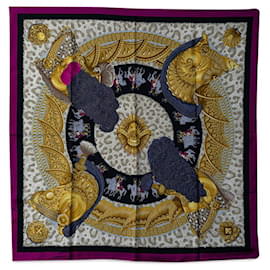 Hermès-HERMES CARRE 90 Casques et Plumets Scarf Cotton Scarf in Excellent condition-Purple