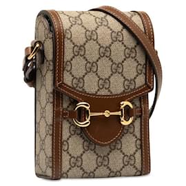 Gucci-Gucci Horsebit 1955 Mini Bag Canvas Crossbody Bag 625615 in excellent condition-Brown