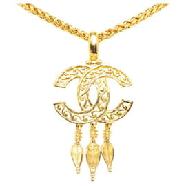 Chanel-Chanel Vintage Coco Mark Swing Necklace Gold Plated 95A in Great Condition-Golden