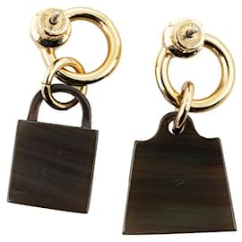 Hermès-Hermes Lacquered Horn Kelly & Padlock Amulette Earrings Metal Earrings in Good condition-Brown