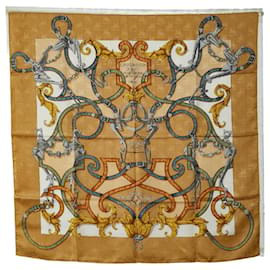 Hermès-HERMES CARRE 90 Roy Dv L'Instrvction Scarf Cotton Scarf in Good condition-Brown