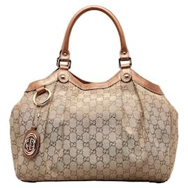 Gucci-Gucci GG Canvas Sukey Handbag Tote Bag Canvas Handbag 211944 in good condition-Brown