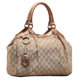 Gucci-Gucci GG Canvas Sukey Handbag Tote Bag Canvas Handbag 211944 in good condition-Brown