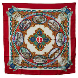 Hermès-HERMES CARRE 90 L'Entente Cordiale Scarf Cotton Scarf in Good condition-Red