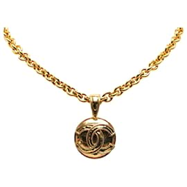 Chanel-Chanel Vintage Coco Mark Necklace Gold Plated 94P in Very Good Condition-Golden