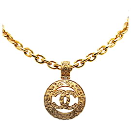 Chanel-Chanel Chanel Gold Plated Coco Mark Round Necklace Metal Necklace in Great-Golden