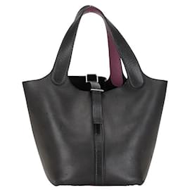 Hermès-Hermes Sac à main Hermes Picotin PM au Togo Cuir Clémence Sac à main en cuir en très bon état-Noir