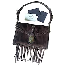 Prada-Prada Tobacco Fringe Shoulder Bag in Brown Suede-Brown