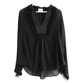 Forte Forte Camisa negra de algodón/seda con volantes delanteros de Forte_Forte. Negro