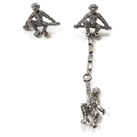 Autre Marque-Butler & Wilson vintage asymmetric hanging monkey earrings-Silvery