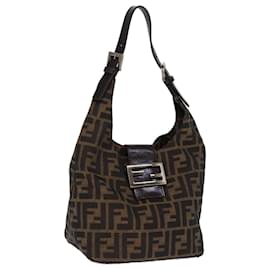 Fendi-FENDI Zucca Canvas Mamma Baguette Sac à bandoulière Noir Marron Auth ep4223-Marron,Noir