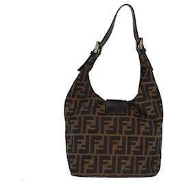 Fendi-FENDI Zucca Canvas Mamma Baguette Shoulder Bag Black Brown Auth ep4223-Brown,Black