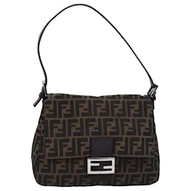 Fendi-FENDI Zucca Canvas Mamma Baguette Sac à bandoulière Noir Marron Auth yk12916-Marron,Noir