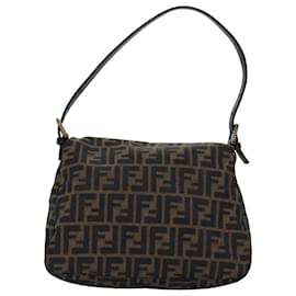 Fendi-FENDI Zucca Canvas Mamma Baguette Shoulder Bag Black Brown Auth yk12916-Brown,Black