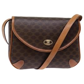 Céline-CELINE Macadam Canvas Shoulder Bag PVC Leather Brown Auth 76992-Brown