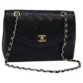 Chanel-CHANEL Matelasse Turn Lock Chain Shoulder Bag Lamb Skin Black CC Auth yk12901A-Black