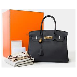 Hermès-Sac HERMES Birkin 30 en Cuir Bleu Marine - 101970-Bleu Marine