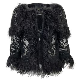 Zuhair Murad Black Feather And Lace Open Front Jacket Black