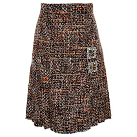 Dolce & Gabbana-Dolce & Gabbana Red / Black Tweed Skirt with Crystal Buckles-Multiple colors