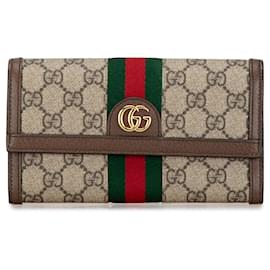 Gucci-Brown Gucci GG Supreme Ophidia Continental Wallet-Beige