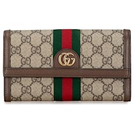 Gucci-Brown Gucci GG Supreme Ophidia Continental Wallet-Beige