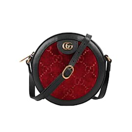 Gucci-Borsa a tracolla rotonda GUCCI in velluto GG Monogram in pelle di vitello martellata Rosso Cipria Nero 574978-Nero