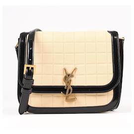 Saint Laurent-Bolsa de ombro envernizada Saint Laurent Paris Solferino em couro preto e bege (733704)-Bege