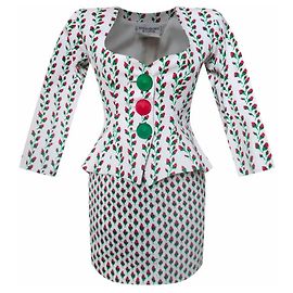 Yves Saint Laurent (YSL) Rive Gauche giacca peplum floreale / tailleur gonna, 1990 Multicolore