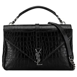 Yves Saint Laurent-Yves Saint Laurent Embossed Leather College Bag Leather Handbag 428101 in good condition-Black