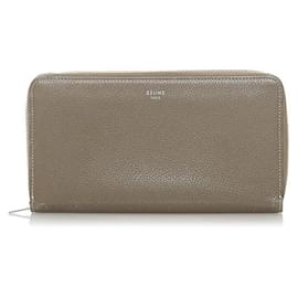 Céline-Celine Leather Zip Around Wallet Leather Long Wallet in Good condition-Grey