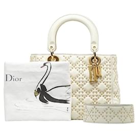 Dior-Dior Medium Studded Cannage Leather Lady Dior Leather Handbag in Good condition-White