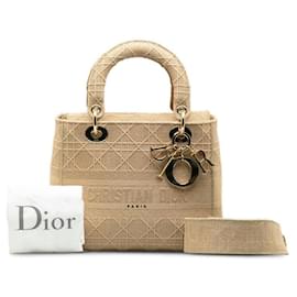 Dior-Dior Medium Cannage Canvas Lady D-Lite Bag Canvas Handbag in Excellent condition-Brown